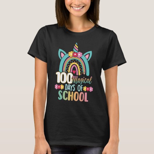 100ste dag school Unicorn 100 magische dagen T-shirt (Voorkant)