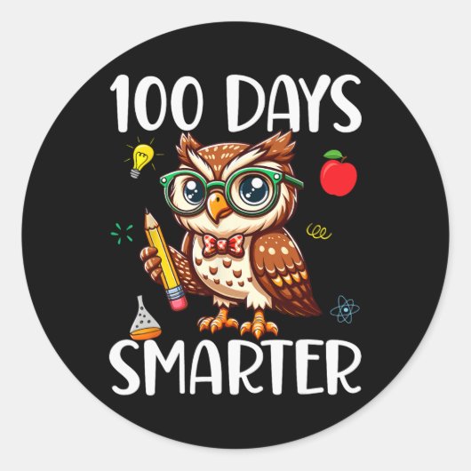 100ste Dag van de School Leraar Uil Pencil 100 dag Ronde Sticker (Voorkant)