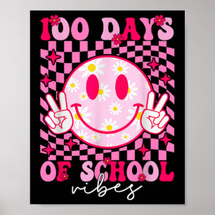 100ste Dag van de School Vibes Pink Smile Face 100 Poster