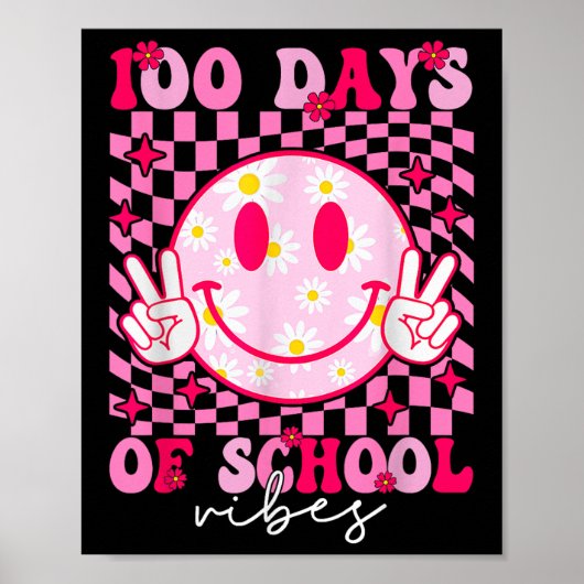 100ste Dag van de School Vibes Pink Smile Face 100 Poster (Voorkant)