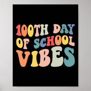 100ste dag van de school Vibes Retro Teacher Kinde Poster