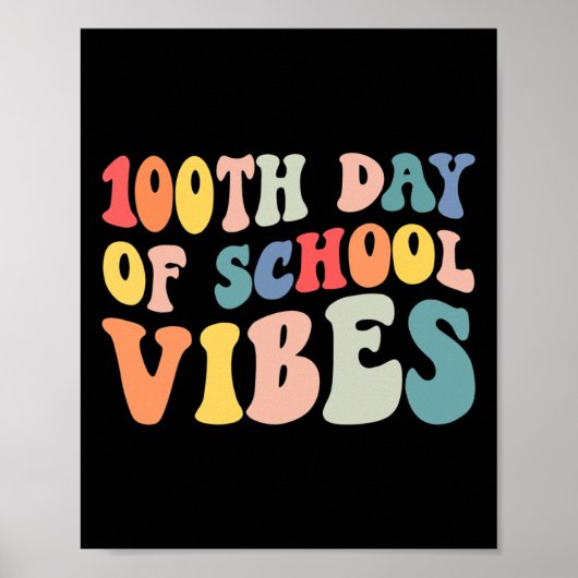 100ste dag van de school Vibes Retro Teacher Kinde Poster (Voorkant)