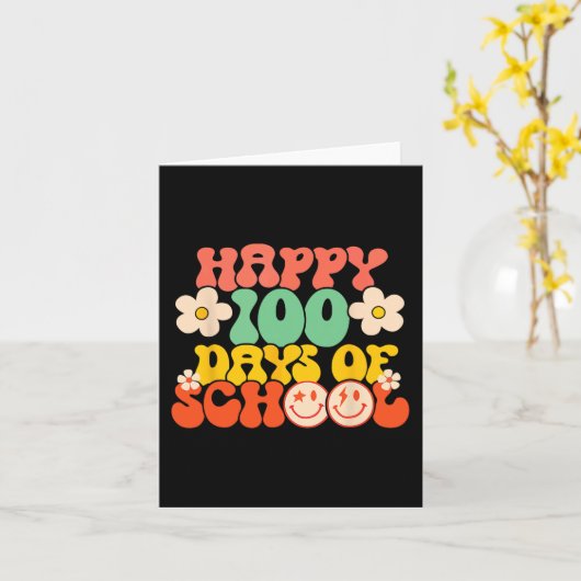 100ste dag van de schoolleraar Kinder Retro Groovy Kaart (Gele Bloem)