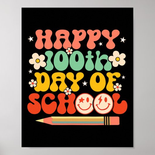 100ste dag van de schoolleraar Kinder Retro Groovy Poster (Voorkant)
