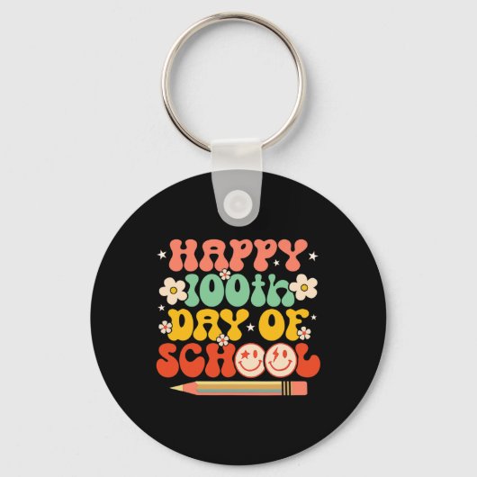 100ste dag van de schoolleraar Kinder Retro Groovy Sleutelhanger (Voorkant)