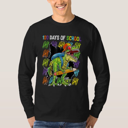100ste Dag Van School Dinosaur Rex Dino Jongens Ki T-shirt (Voorkant)