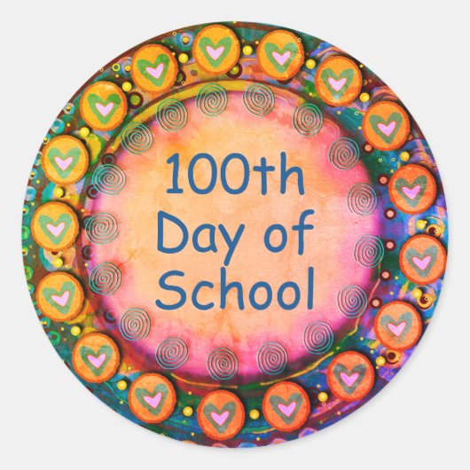 100ste dag van school gele harten leraar ronde sticker (Voorkant)