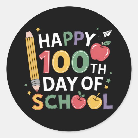 100ste Dag van School Leraren Gelukkig 100 Dagen Ronde Sticker (Voorkant)