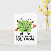 100ste dag van school Monster Boys Kinder Eye over Kaart (Gele Bloem)