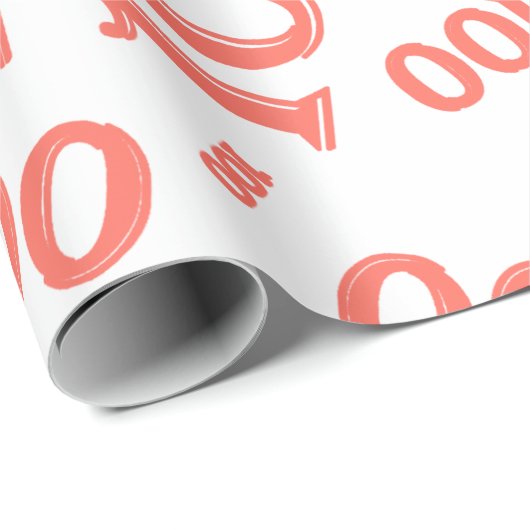 100ste koraal/wit willekeurig aantal patroon groot cadeaupapier (Rol Hoek)