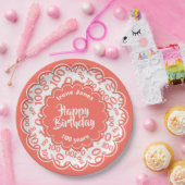 100ste koraal/wit willekeurig getallenpatroon papieren bordje (Feest)