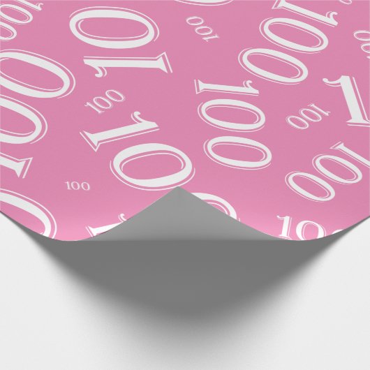100ste Roze/Wit Willekeurig Getal Patroon Groot Cadeaupapier (Hoek)