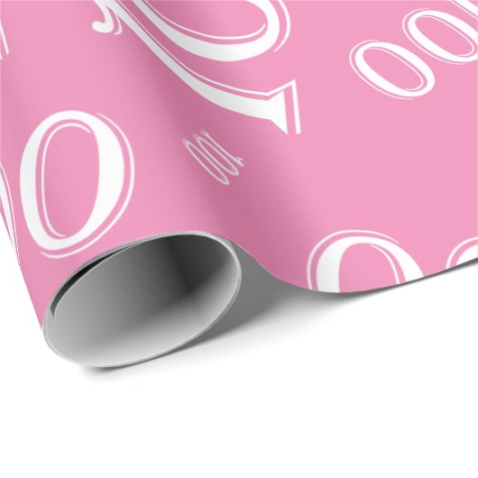 100ste Roze/Wit Willekeurig Getal Patroon Groot Cadeaupapier (Rol Hoek)