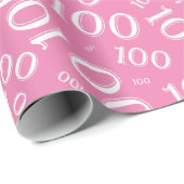 100ste Roze/Witte Willekeurige Nummer Patroon Medi Cadeaupapier (Rol Hoek)
