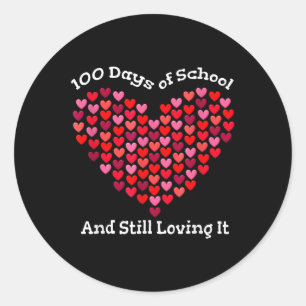 100ste schooldag en nog steeds van houden harten 1 ronde sticker