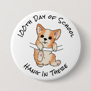100ste Schooldag Hou Vol Cute Corgi Grappig Ronde Button 7,6 Cm