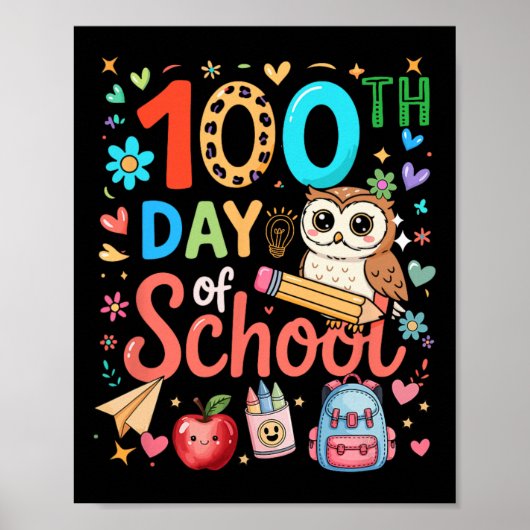 100ste Schooldag Kleurrijke Cute Uil Leraar Stud Poster (Voorkant)