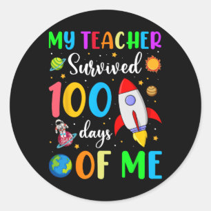 100ste schooldag Mijn leraar overleefde 100 dagen  Ronde Sticker