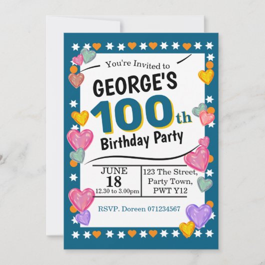 100ste verjaardag 100 jaar oud feest kaart (Voorkant)