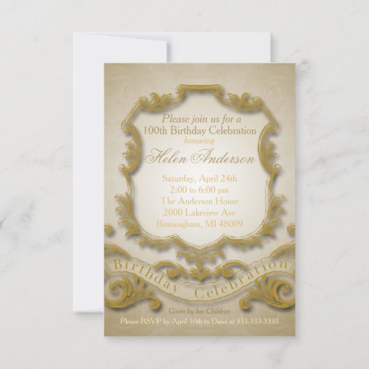 100ste verjaardag Aangepast  Lijst Kaart (Achterkant)