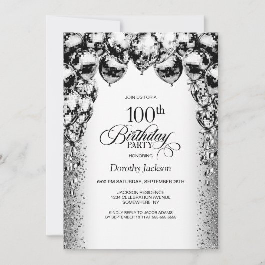 100ste verjaardag Black and White Balloons Party Kaart (Voorkant)