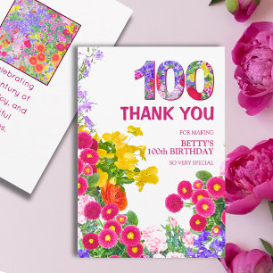 100ste verjaardag Bloemrijke Elegante Dank voor 10 Bedankkaart