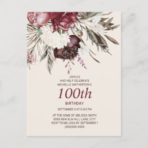 100ste verjaardag Bourgondië ivoorkleurig bloemmot Briefkaart