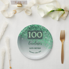 100ste verjaardag Chic Falling Green Glitter Papieren Bordje