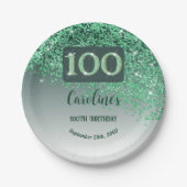 100ste verjaardag Chic Falling Green Glitter Papieren Bordje (Voorkant)