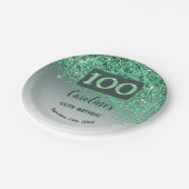 100ste verjaardag Chic Falling Green Glitter Papieren Bordje (Gekanteld)