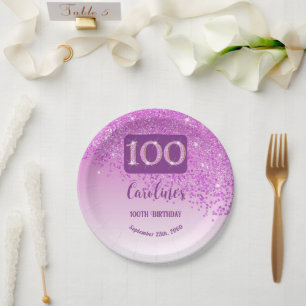 100ste verjaardag Chic Falling Pink Glitter Papieren Bordje