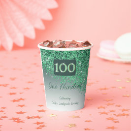 100ste verjaardag Classy Falling Green Glitter Papieren Bekers