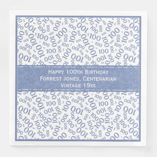 100ste verjaardag Cool nummer Patroon Blauw/Wit Servet (Voorkant)