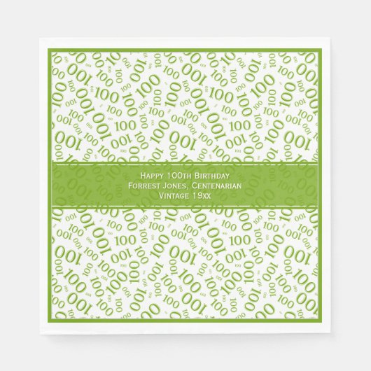 100ste verjaardag Cool nummer Patroon Groen/Wit Servet (Voorkant)