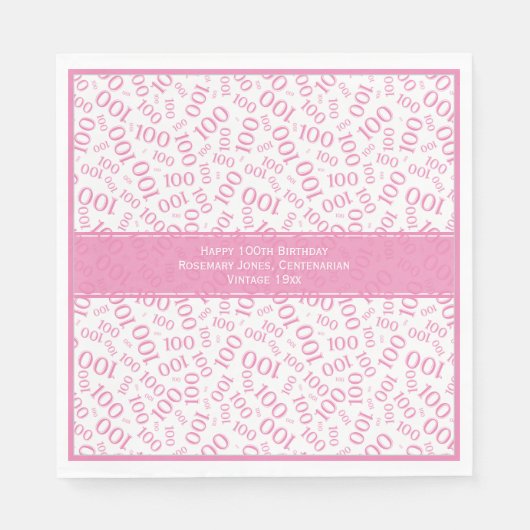 100ste verjaardag Cool nummer Patroon Roze/Wit Servet (Voorkant)