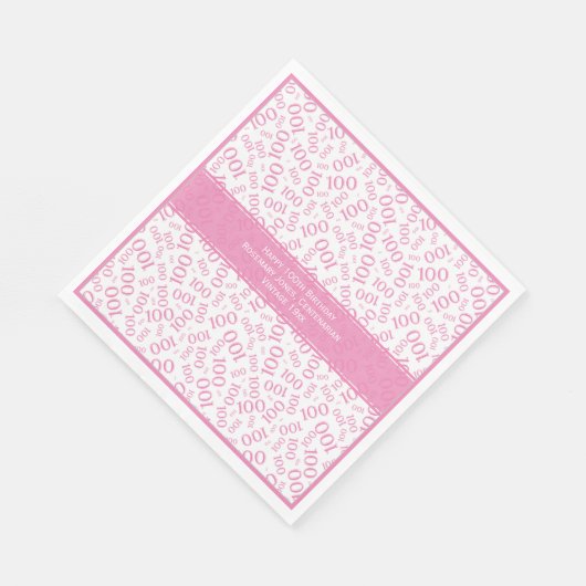 100ste verjaardag Cool nummer Patroon Roze/Wit Servet (Hoek)