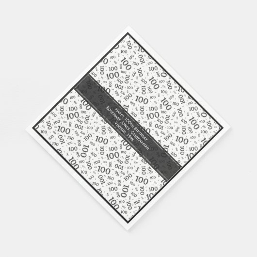 100ste verjaardag Cool nummer Patroon Zwart/Wit Servet (Hoek)
