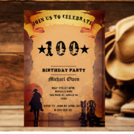 100ste verjaardag cowboy oud papier paardrijden fe kaart