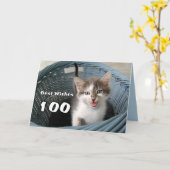 100ste verjaardag Crazy Kitten Kaart (Gele Bloem)
