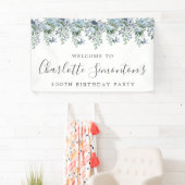 100ste verjaardag Dusty Blue Floral Welkom Spandoek (Insitu)