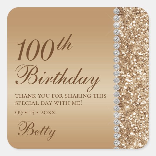100ste verjaardag Elegant Vierkante Sticker (Voorkant)