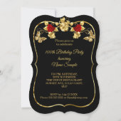 100ste Verjaardag Elegante Gouden Rode Rozen Zwart Kaart (Achterkant)