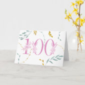 100ste verjaardag faux glitter verlaat roze wit kaart (Gele Bloem)