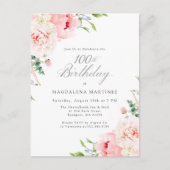100ste Verjaardag Feest Vrouwelijke Roze Bloemen Uitnodiging Briefkaart (Voorkant)