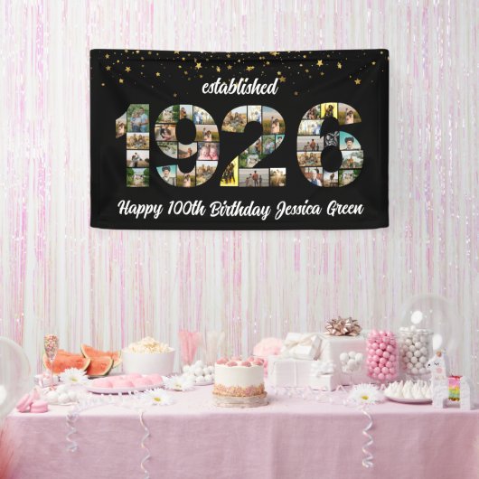 100ste verjaardag Fotocollage Opgericht 1926 Spandoek (Feest)