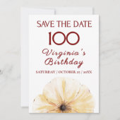 100ste verjaardag Gele bloem, moderne Save the Dat (Voorkant)