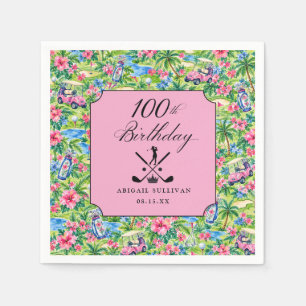 100ste verjaardag golf roze groene preppy print servet