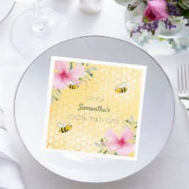 100ste verjaardag hommels bijenkorf geel bloemstuk servet