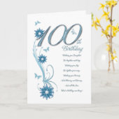 100ste verjaardag in blauwgroen met bloemen en bot kaart (Gele Bloem)