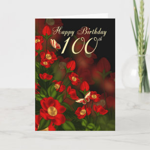 100ste verjaardag Kaart met rode bloemen